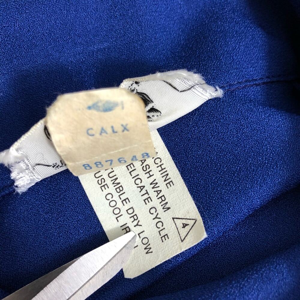Vintage Dog Ear Collar Union Made Button Down Top Cascade Ruffle Midnight Blue - Picture 9 of 12
